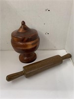Wooden Dish and Rolling Pin