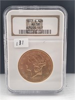 1877-S $20 Gold Liberty NGC AU58