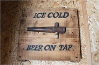 Ice Cold Beer On Tap  Wooden Sign