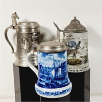 3 Steins: German Glass & Metal, 1978 Berlin China