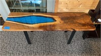 Beautiful blue epoxy art coffee table 57 x17x20.5"