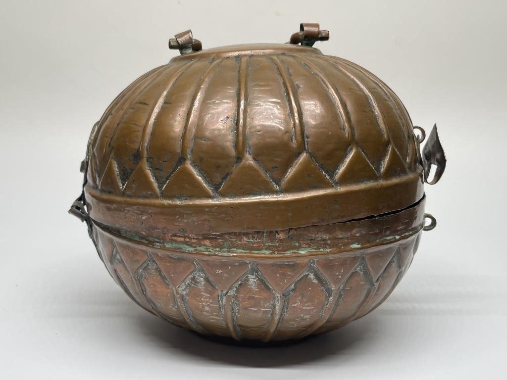 Antique Copper Ekmek Baker / Round Globe Box