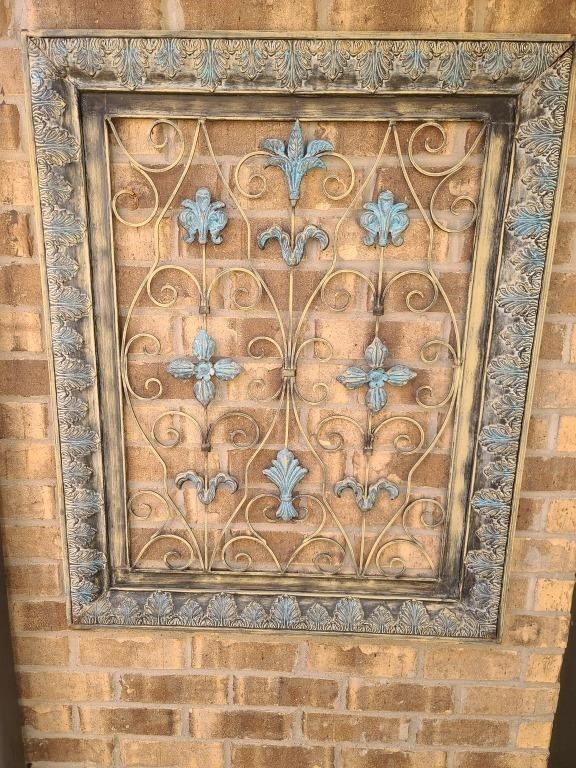 Metal Fleur de Lis & Wood Framed Patio Wall Decor