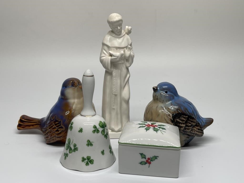 Porcelain Saint Francis Figurine, 2- Birds, _