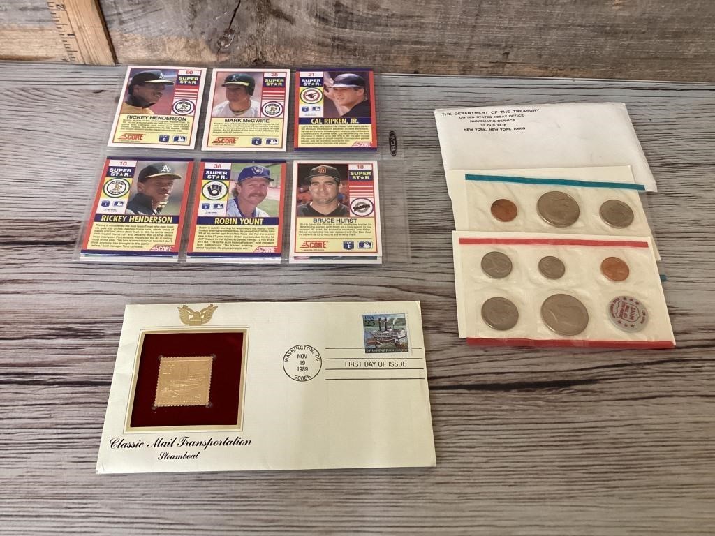 Baseball cards, dept of treasury coins and