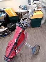 Golf caddy with clubs and bag