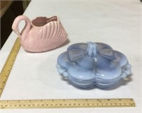 1 glass & 1 ceramic pottery pieces