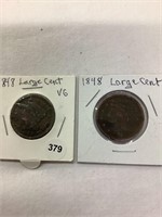 (2) 1848 Large Pennies