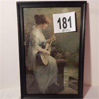 FRAMED PRINT LADY WITH GUITAR 20 X 13