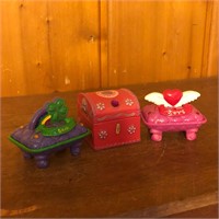 (3) Mini Peace Luck & Love Jewelry Trinket Box