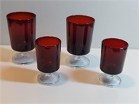 4pc Gold Ruby & Clear Cavalier Water & Wine