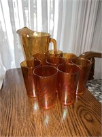 Amber Pitcher and Glasses