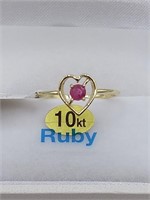 10kt Gold & Ruby Heart Baby Ring Sz 4