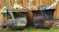 Pair of Metal Planters w/ Artificial Flowers