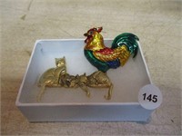 Rooster and Cat Brooches / Pins
