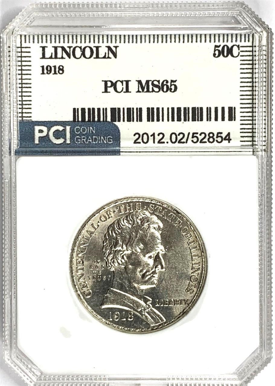 1918 Lincoln 50C Silver Coin MS-65