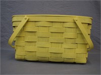 Vintage Yellow Wooden Picnic Basket