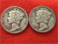 1942-D & 1943 Mercury Silver Dimes