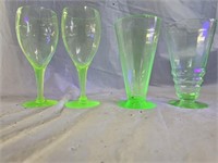 4 Cambridge and Other Green Vaseline Glasses