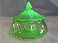Imperial Green Vaseline Glass Candy Jar