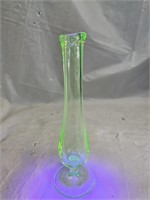 Vintage Green Vaseline Glass Bud Vase
