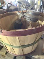 Lantern parts & a bushel basket