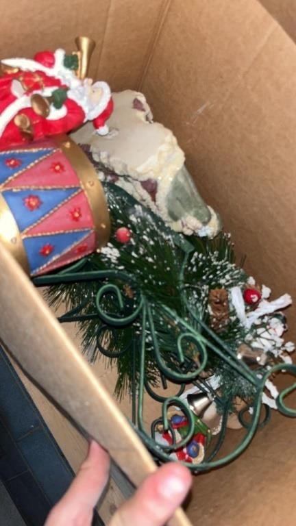 Box of Christmas decor