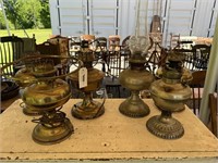 6 Antique Oil Lamps - Brass & Nickel Plated