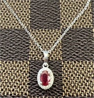 Oval 1.30 ct Natural Ruby & White Zircon Necklace