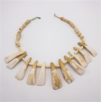 BEADED BONE & BISON TOOTH NECKLACE