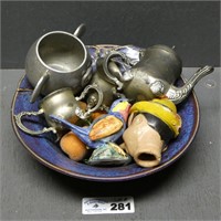 Stangl Pottery Blue Bird - Silver Plate Tea Set