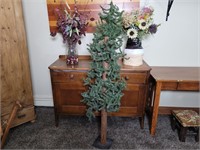 Faux Pine Tree & (2) Floral Arrangements w/Vases