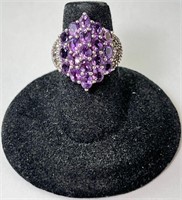 Sterling Amethyst Cluster Ring 6 Grams Size 5.75