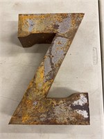 Z, handmade metal letter 14” x 9” x 3” deep there