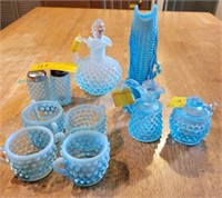10PC ENGLISH HOBNAIL BLUE OPALESCENT