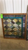 31”w x 34.5” T wood frame stained glass