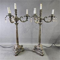 Pair of Candelabra Crystal Tab Table Lamps