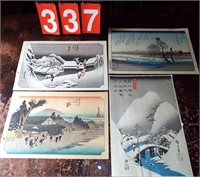 4 signed Japanese  prints