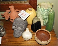 Selection of pottery to include figural cucumber
