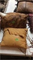 2 HORSE/COW HAIR PILLOWS & TAN FRINGE PILLOW