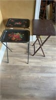 2 Metal And 1 Wood Tray Tables