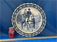 Lrg Vtg Delft Wall Charger Plate Horse & Carriage