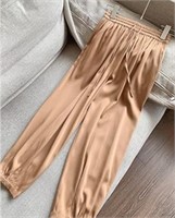 (XL - brown) Women's summer silk pants mulberry