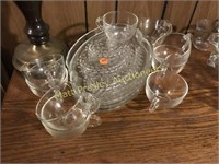GLASS SNACK SET WITH FIVE PLATES AND TEN