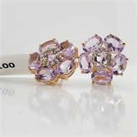 SILVER PINK AMETHYST&WHITE TOPAZ(7.4CT)  EARRINGS