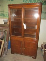 Vintage Glass Front Wood Cabinet