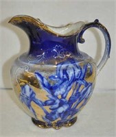 SEE NOTE, heavily damaged Flow Blue pitcher