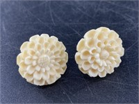 A Beautiful pair of old bone floral earrings