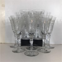 8 PIECES ETCHED CRYSTAL STEMWARE