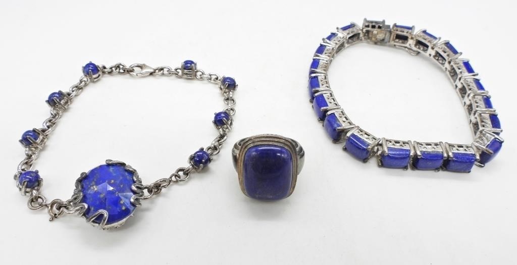 2 LAPIS LAZULI BRACELETS & A RING 925